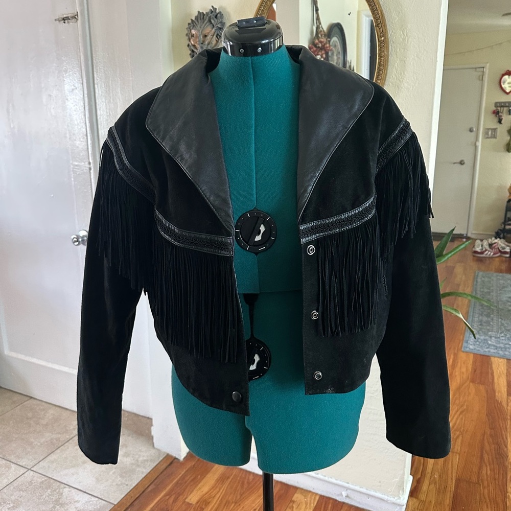Wilsons Black Leather Fringe Jacket